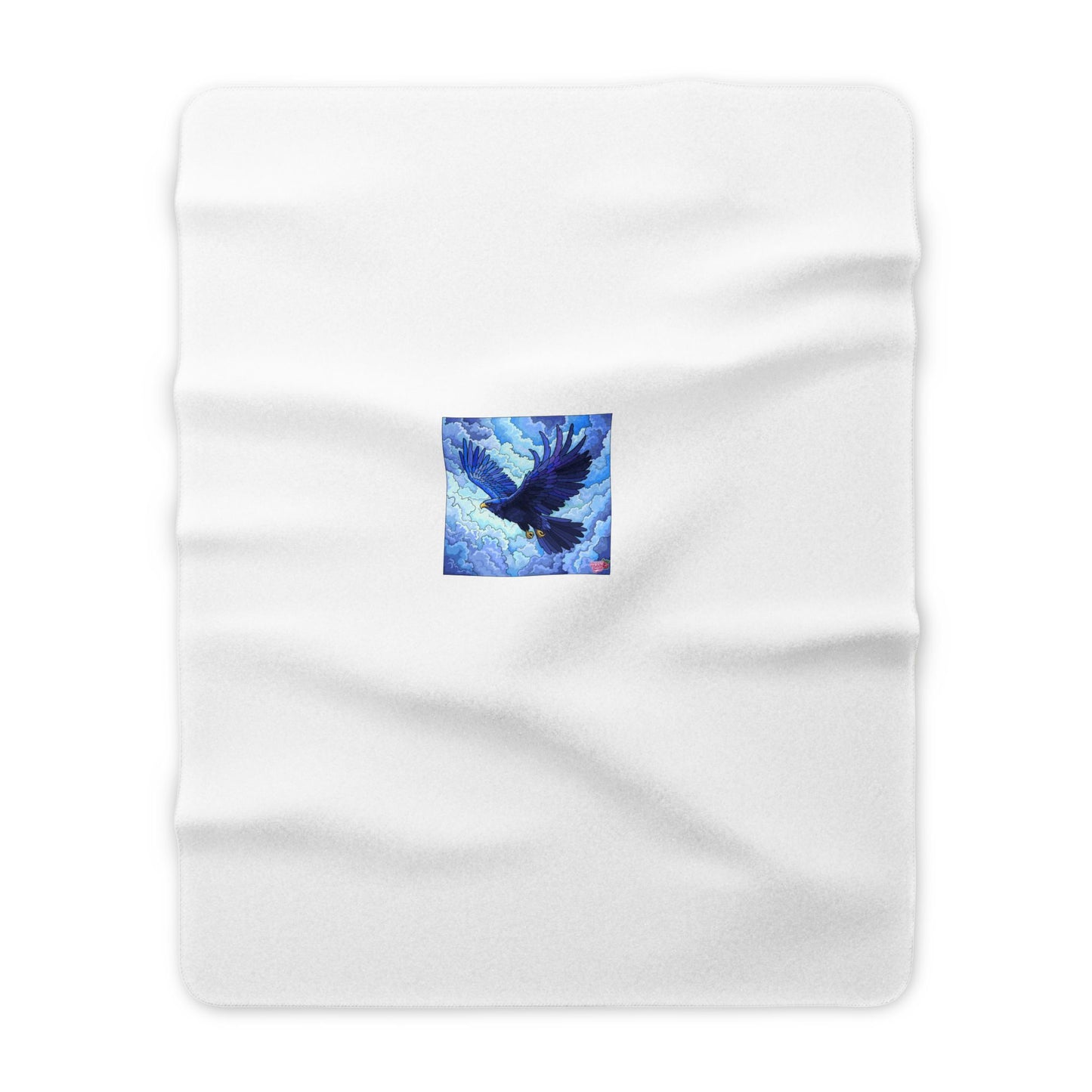 Raven Sky Sherpa Fleece Blanket — Cozy Blue Crow Design