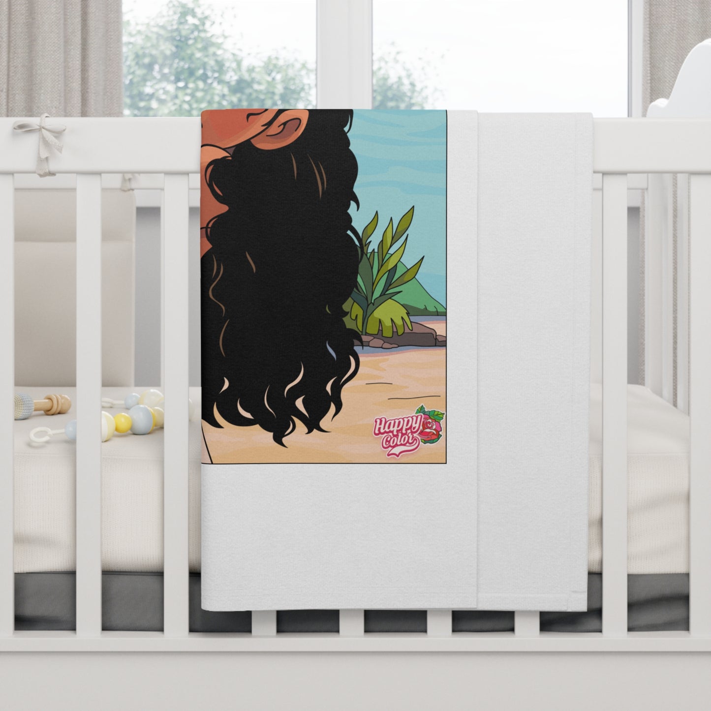 Baby Blanket — Tropical Girl with Piglet Soft Fleece Baby Blanket (Cute Beach Nursery)