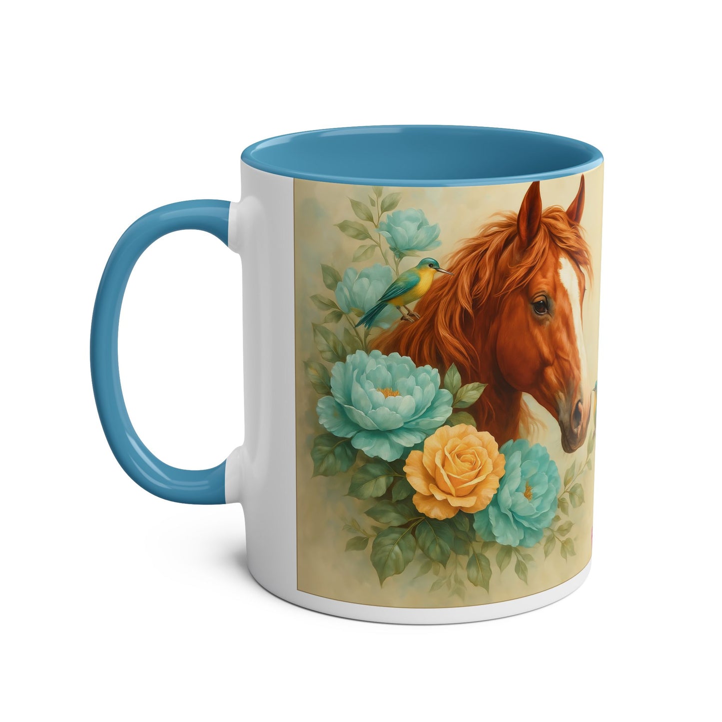 Horse & Hummingbird Floral Mug — 11oz Two-Tone Coffee Cup