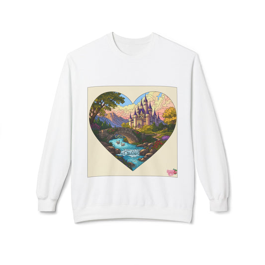 Heart Castle Sweatshirt — Scenic Fantasy Landscape Crewneck