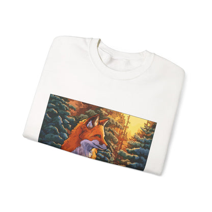 Fox Winter Crewneck Sweatshirt — Sunset Forest Fox Graphic