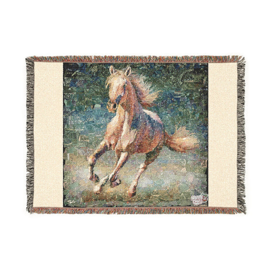 Galloping Horse Woven Blanket — Tapestry Throw for Equestrian Lovers
