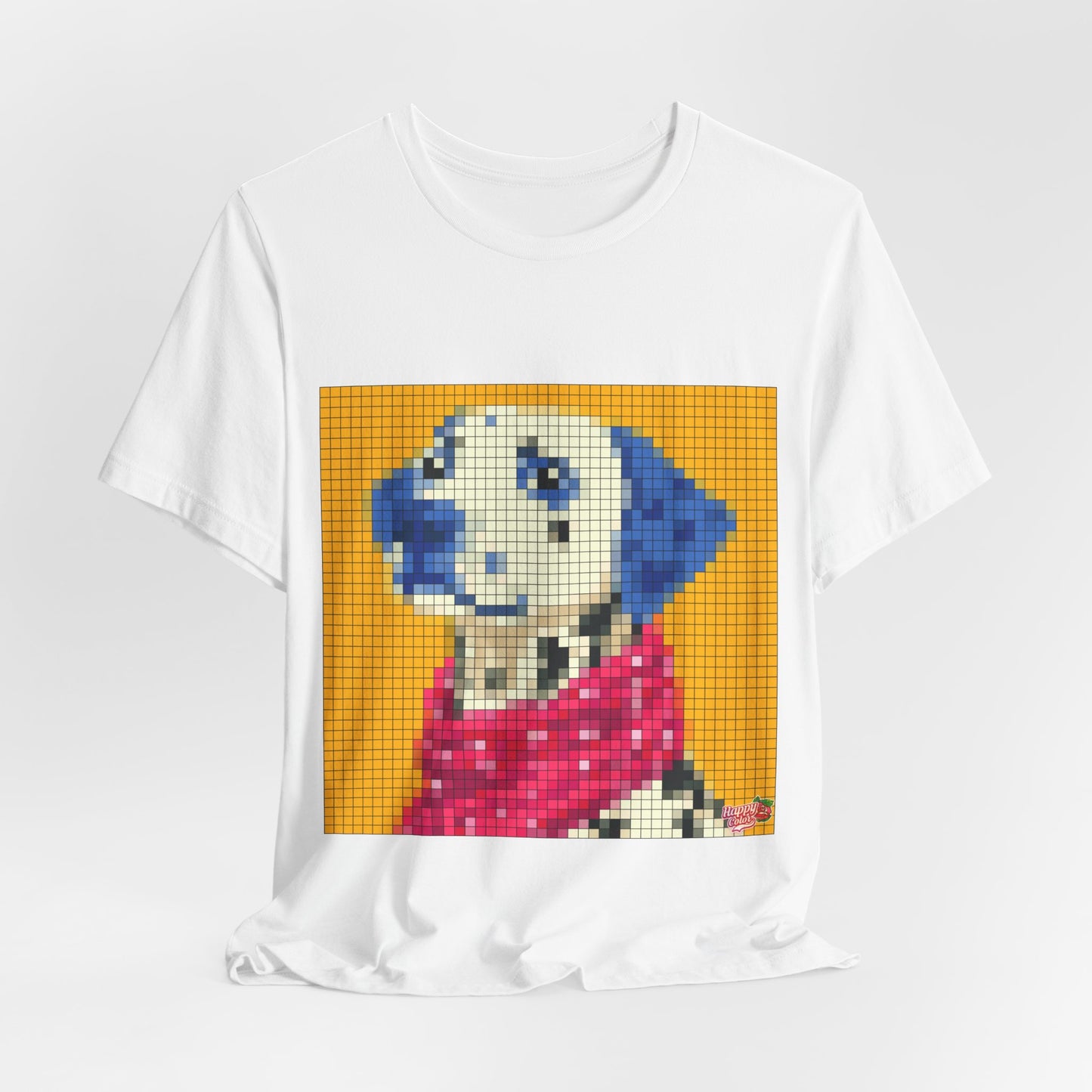 Dalmatian Pixel Art Tee — Cute Blue-Accented Dog Graphic Shirt