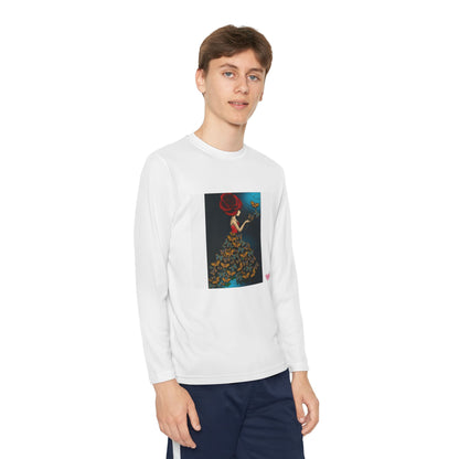 Youth Long Sleeve Tee – Whimsical Red-Haired Mermaid with Butterflies Art