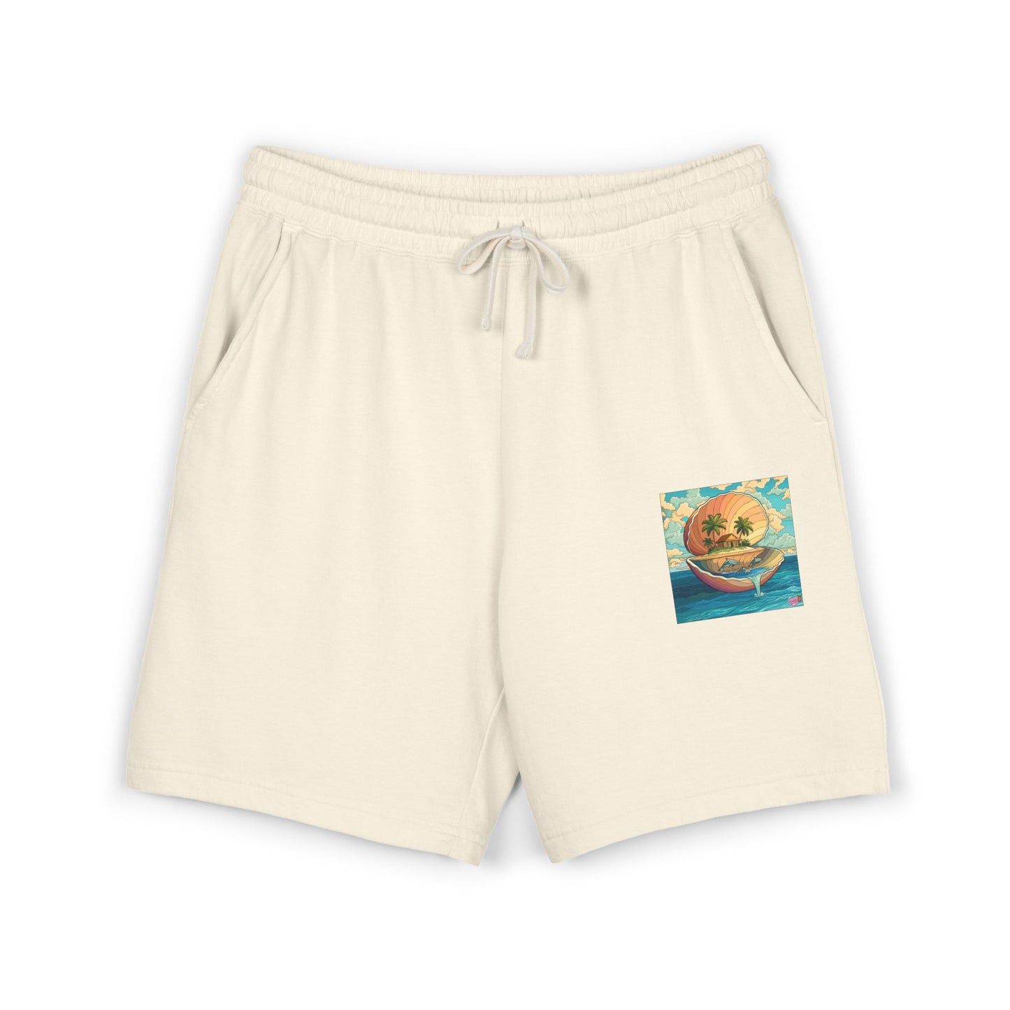 Sunset Smiley Pocket Sweatshorts — Lightweight Garment-Dyed Fleece