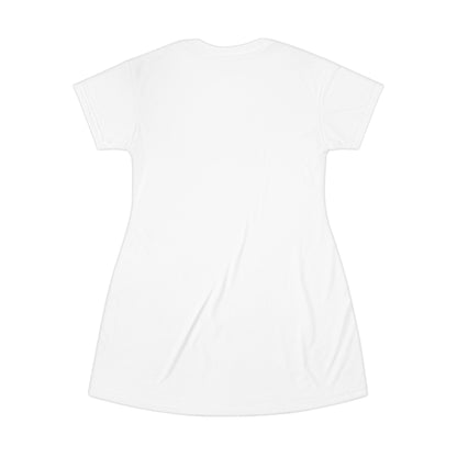 Coastal Village Scenic T‑Shirt Dress — Sea View Illustration AOP
