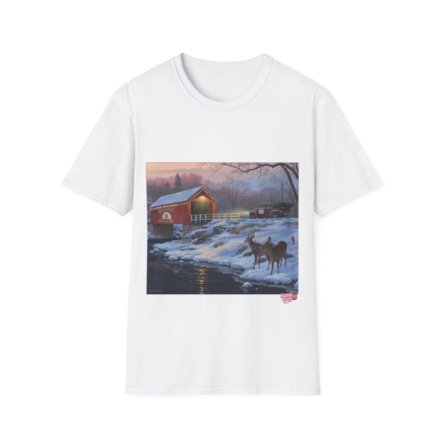 Christmas Covered Bridge T-Shirt — Vintage Truck & Horse Farm Holiday Tee