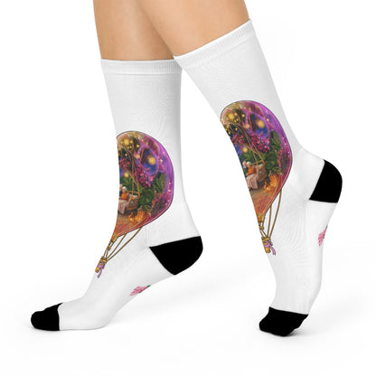 Hot Air Balloon Nightscape Cushioned Crew Socks — Whimsical Travel & Dreamscape Gift