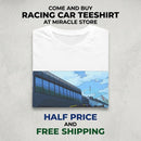Racing Cityscape T-Shirt — Yellow Sports Car Track Scene Printify