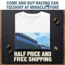 Racing Cityscape T-Shirt — Yellow Sports Car Track Scene Printify