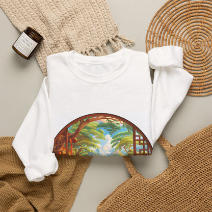 Crewneck Sweatshirt — Serene Asian Garden Window Scene