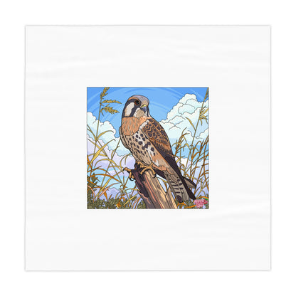 Kestrel Meadow Tablecloth — Bird Illustration Square Table Cover