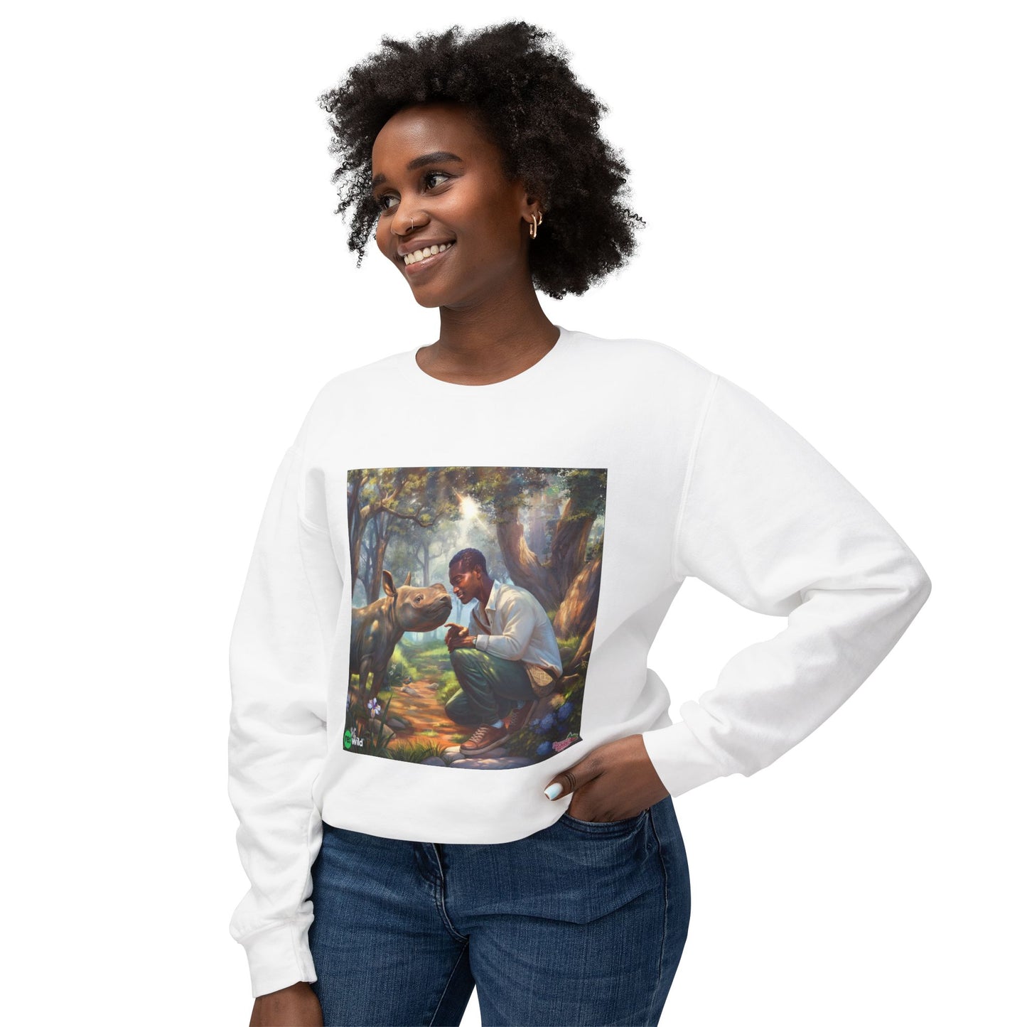 Dog Lover Crewneck Sweatshirt — Man and Dog Forest Art Print