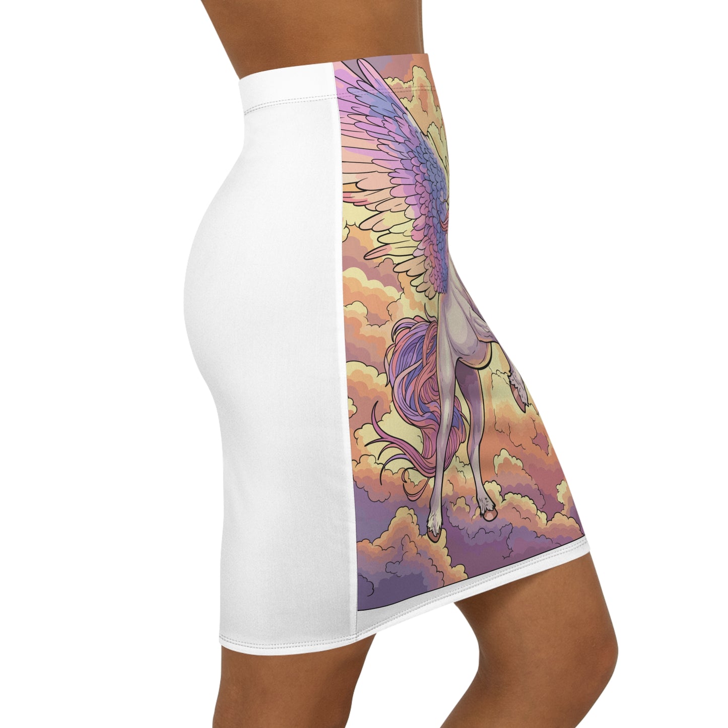 Unicorn Pegasus Pencil Skirt — Pastel Fantasy Mid‑Waist Skirt