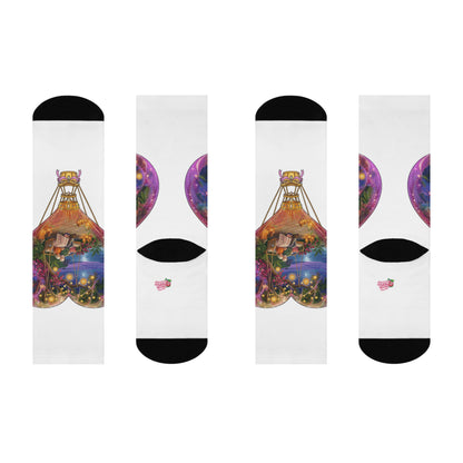 Hot Air Balloon Nightscape Cushioned Crew Socks — Whimsical Travel & Dreamscape Gift