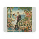 Romantic Garden Dance PU Leather Mouse Mat — Vintage Couple Floral Desk Mousepad Printify