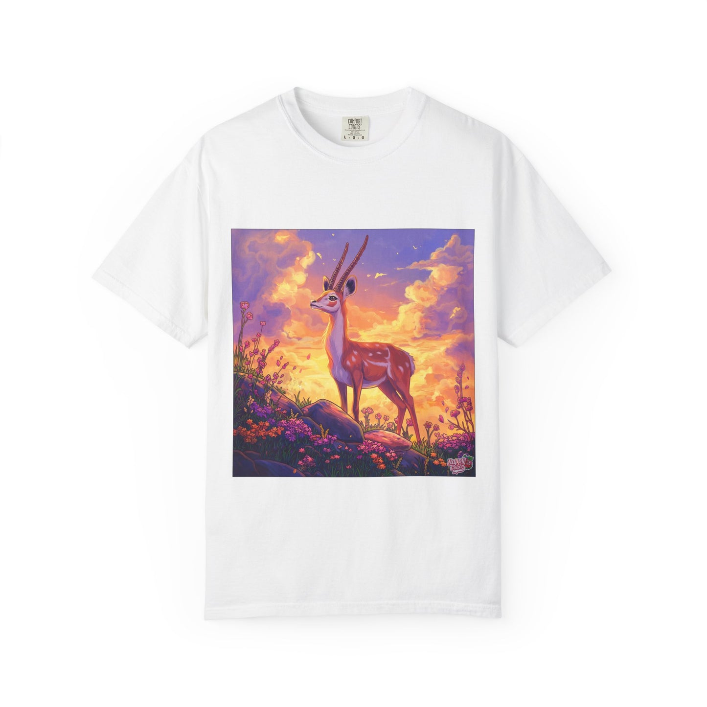 Sunset Gazelle T-Shirt — Majestic Deer Illustration Tee