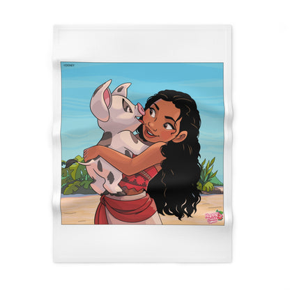 Baby Blanket — Tropical Girl with Piglet Soft Fleece Baby Blanket (Cute Beach Nursery)