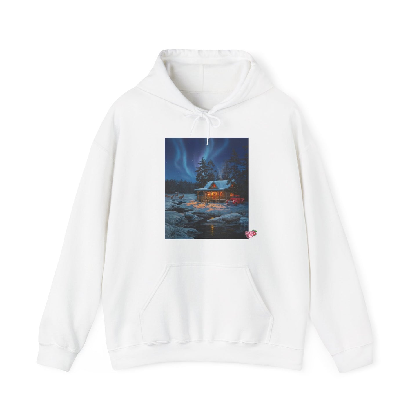 Northern Lights Cabin Hoodie – Cozy Winter Night Aurora Sweatshirt