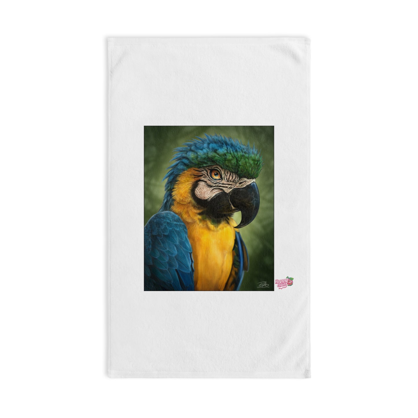 Blue-and-Gold Macaw Hand Towel — Tropical Parrot Kitchen & Bathroom Accent