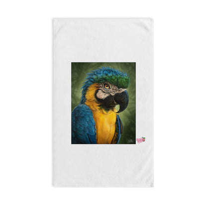 Blue-and-Gold Macaw Hand Towel — Tropical Parrot Kitchen & Bathroom Accent