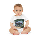Woodland Adventure Baby Onesie — Baby Riding Bear Forest Illustration Printify