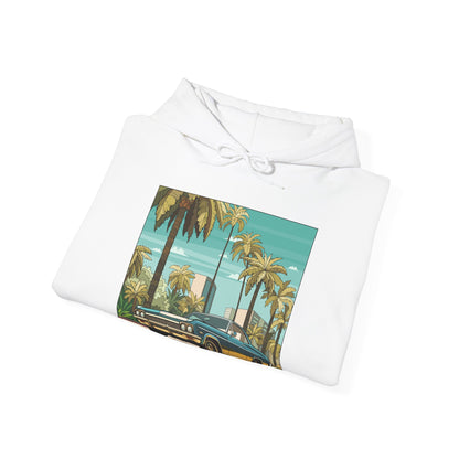 Retro Palm Beach Hoodie – Vintage Convertible Car Sunset Graphic