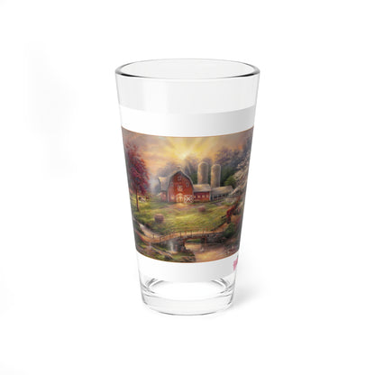 16oz Farmhouse Mixing Glass – Rustic Barn Landscape Pint Glass