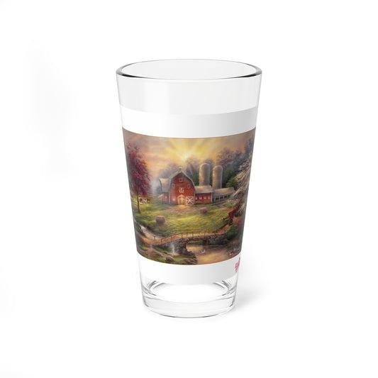 16oz Farmhouse Mixing Glass – Rustic Barn Landscape Pint Glass