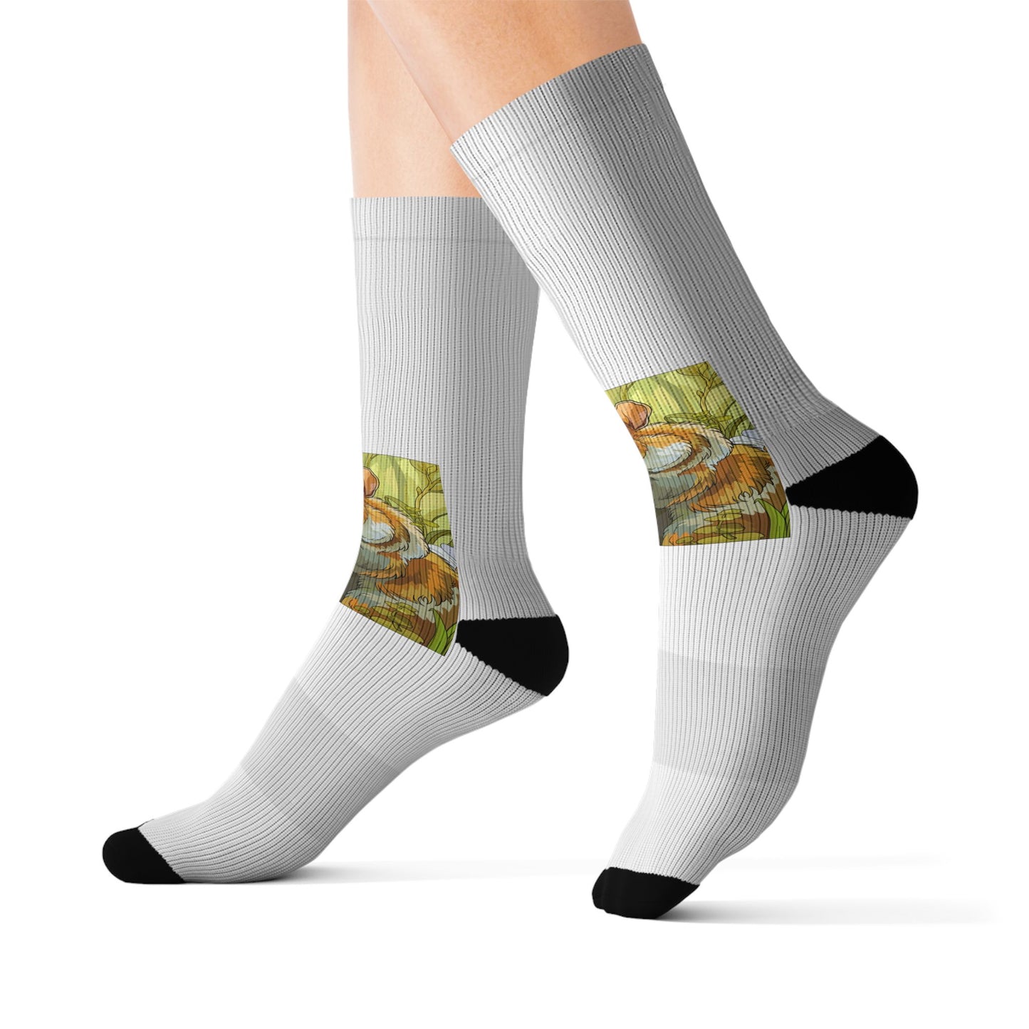 Autumn Harvest Sublimation Socks — Pumpkin & Leaves Crew Socks