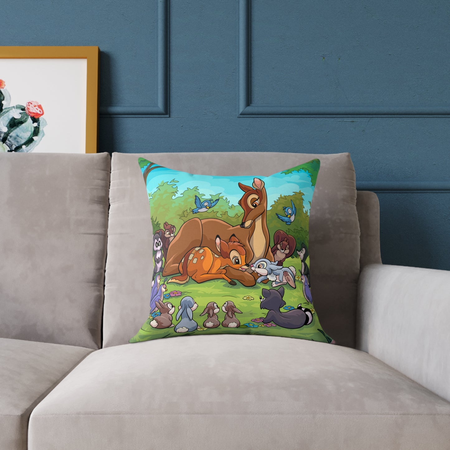 Cute Forest Friends Square Throw Pillow – Bambi-Inspired Animal Nursery Decor