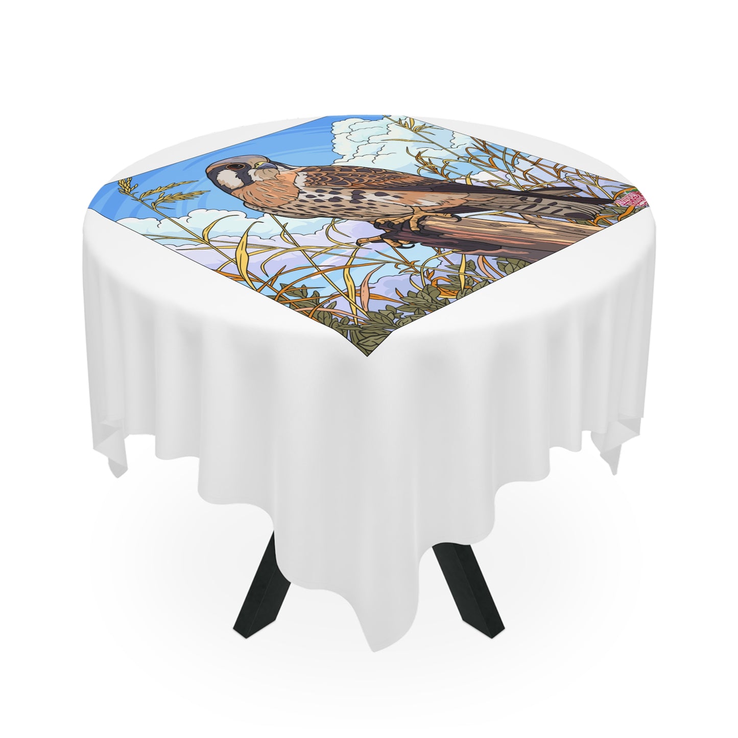 Kestrel Meadow Tablecloth — Bird Illustration Square Table Cover