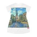 Canal Cityscape T-Shirt Dress — Impressionist Amsterdam Canal Print Printify