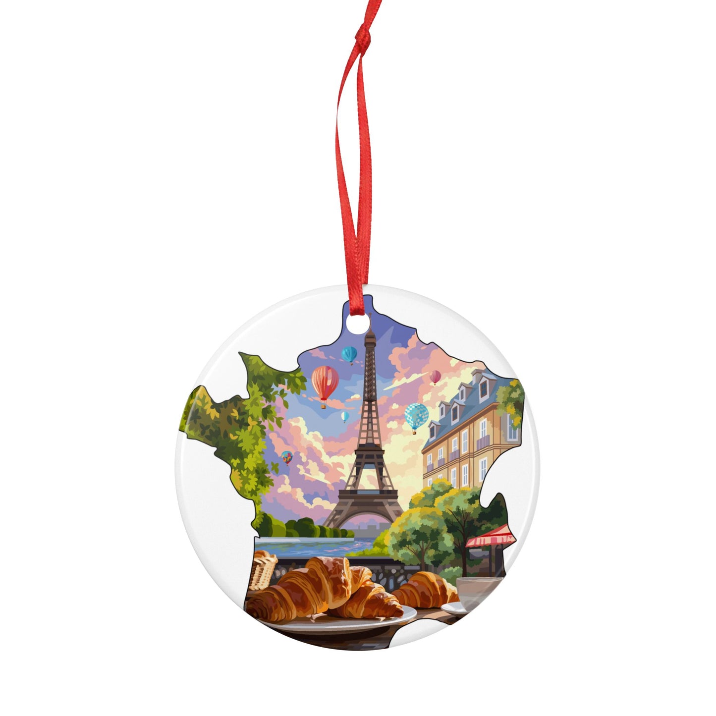 Paris Breakfast Ceramic Ornament — Eiffel Tower Croissants Holiday Decoration