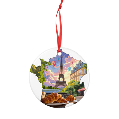 Paris Breakfast Ceramic Ornament — Eiffel Tower Croissants Holiday Decoration
