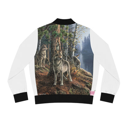 Women's Wolf Pack Bomber Jacket — Scenic Nature Back Print