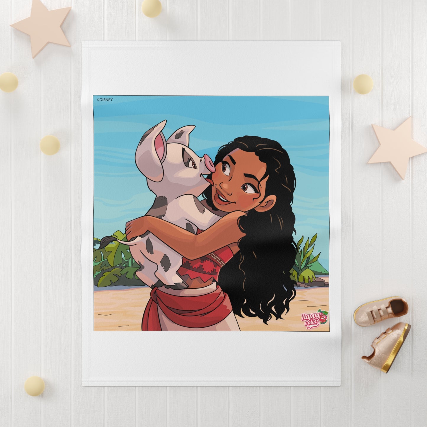 Baby Blanket — Tropical Girl with Piglet Soft Fleece Baby Blanket (Cute Beach Nursery)