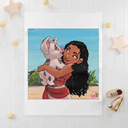 Baby Blanket — Tropical Girl with Piglet Soft Fleece Baby Blanket (Cute Beach Nursery)