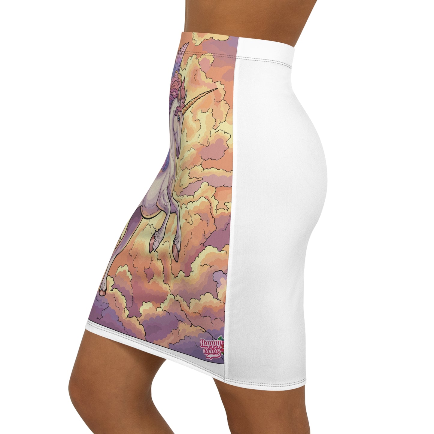 Unicorn Pegasus Pencil Skirt — Pastel Fantasy Mid‑Waist Skirt