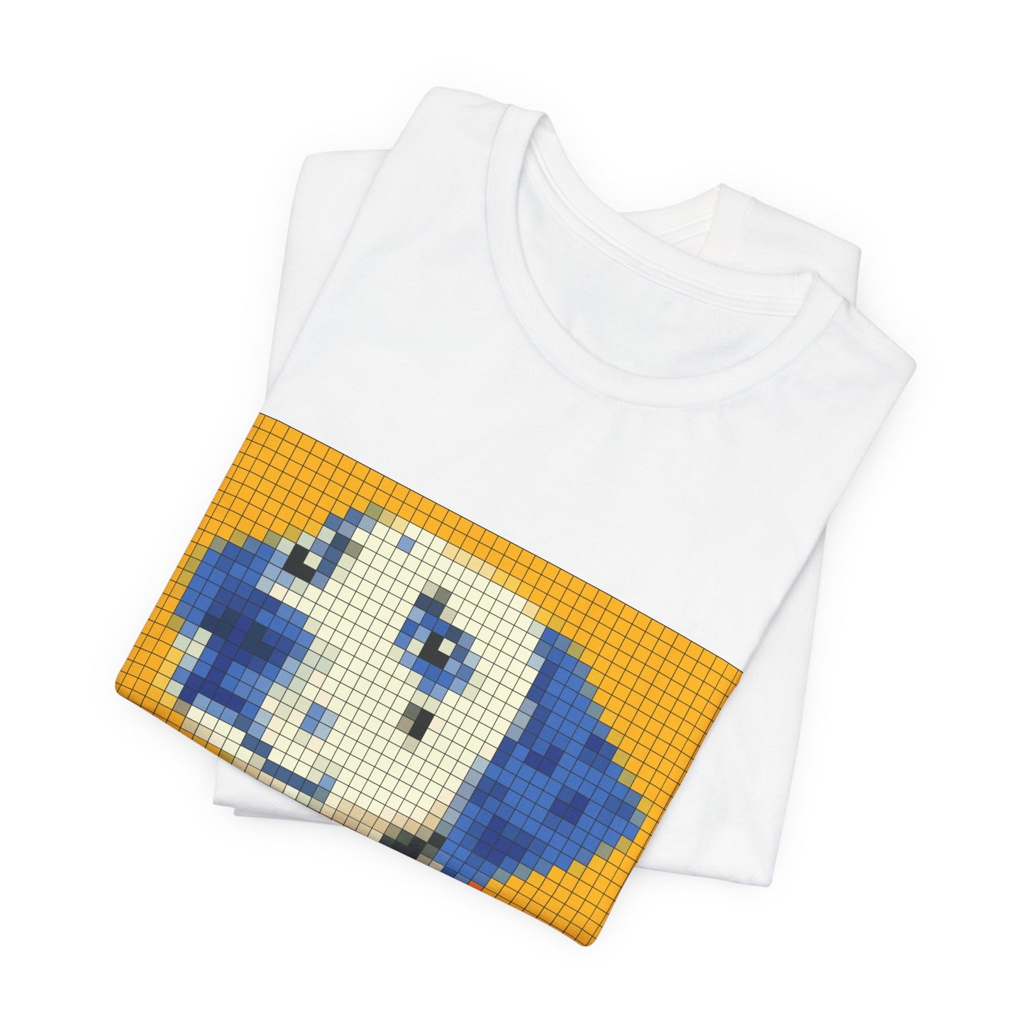 Dalmatian Pixel Art Tee — Cute Blue-Accented Dog Graphic Shirt