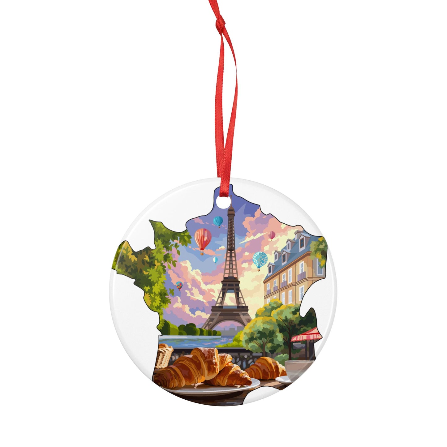 Paris Breakfast Ceramic Ornament — Eiffel Tower Croissants Holiday Decoration
