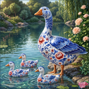 Decorative Duck Pillow Cover — Blue Delft Goose Garden Accent Printify