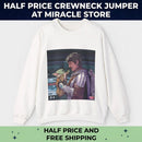 Crewneck Sweatshirt — Space Warrior Holding Baby Alien Graphic Printify