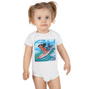 Baby Bodysuit — Cute Surfing Cartoon Baby & Puppy Organic Onesie Printify