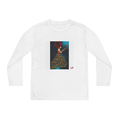Youth Long Sleeve Tee – Whimsical Red-Haired Mermaid with Butterflies Art