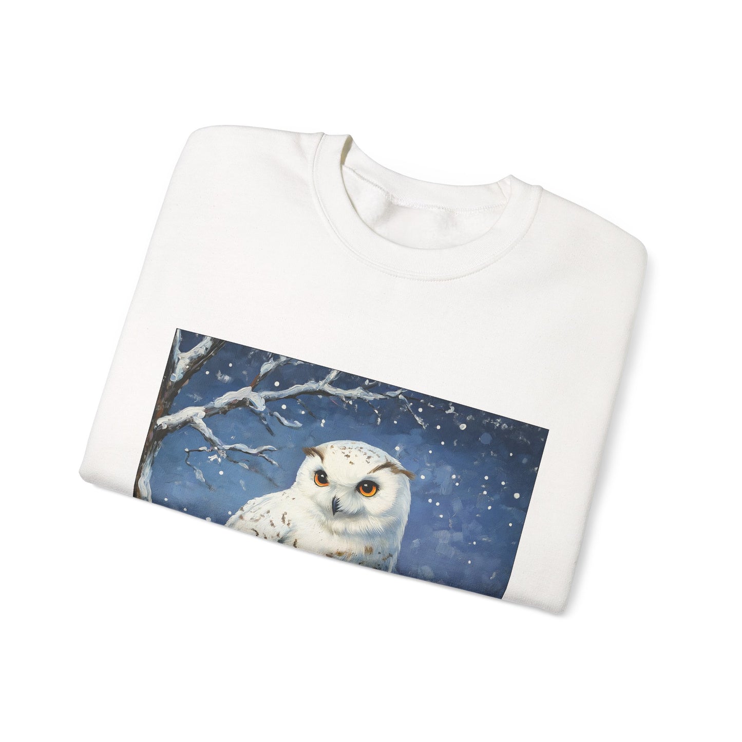 Snowy Owl Crewneck Sweatshirt — Winter Night Wildlife Graphic