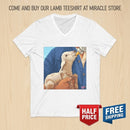 Lamb Bottle-Feeding V-Neck Tee — Cute Farm Animal Lover Shirt Printify
