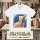 Lamb Bottle-Feeding V-Neck Tee — Cute Farm Animal Lover Shirt Printify