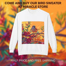 Bird on Branch Crewneck Sweatshirt — Colorful Songbird Art Pullover Printify