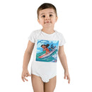 Baby Bodysuit — Cute Surfing Cartoon Baby & Puppy Organic Onesie Printify